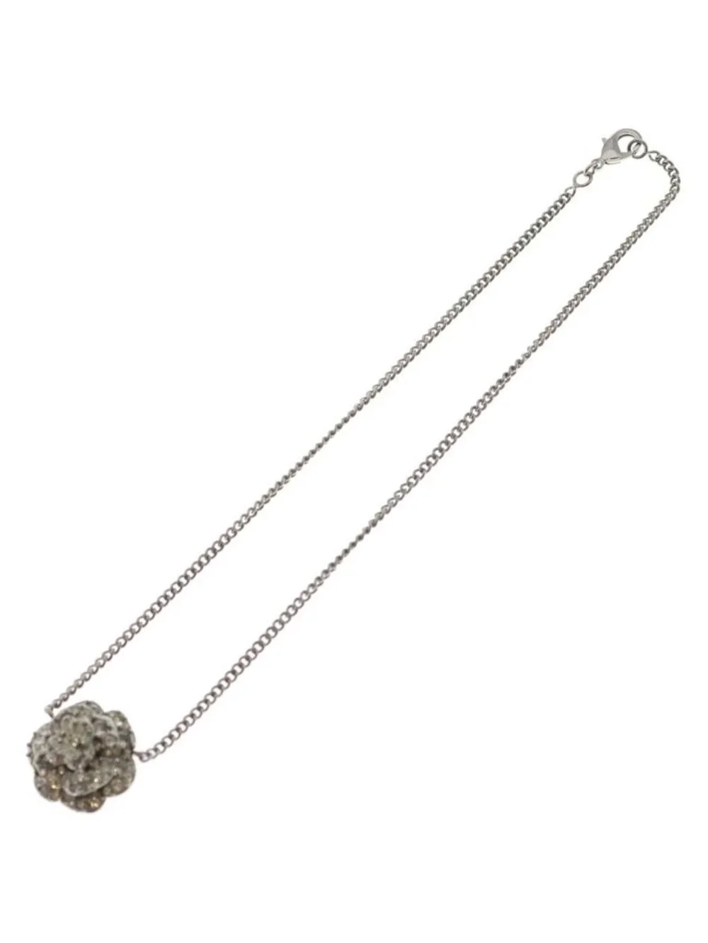 Chanel Camellia Rhinestone CC Logo Pendant Chain Silver - Picture 2 of 6
